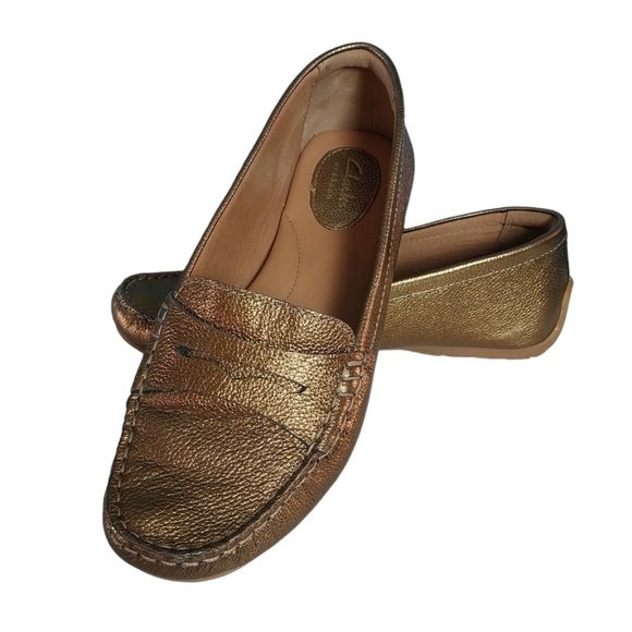 Clarks Shoes - Clark's Artisan Doraville Nest Gold Leather Slip-On Loafers Shoes Women's Sz 7 W